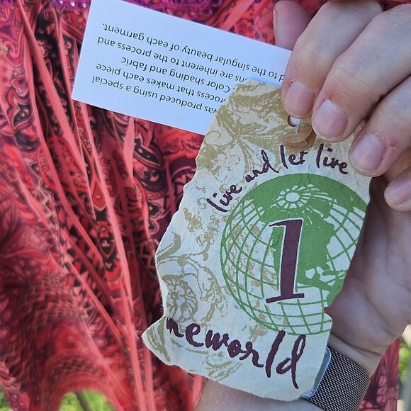 Oneworld Embellished Boho Tunic Top XL Coral Pink Multicolor Paisley Print - Picture 5 of 8